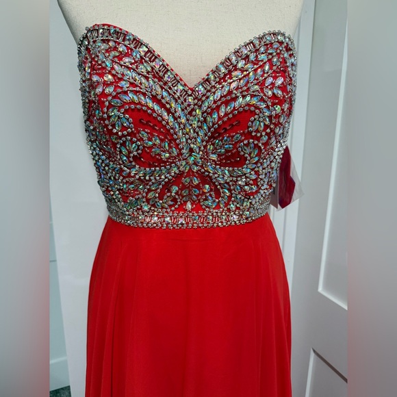 NWT Tiffany Designs red strapless prom dress - Picture 2 of 16